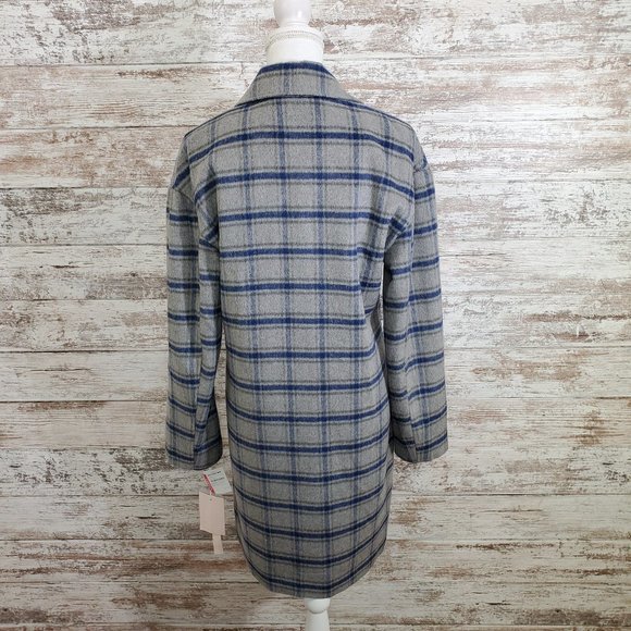 AVEC LES FILLES Grey Blue Plaid Pea Coat XS NWT - Picture 2 of 15